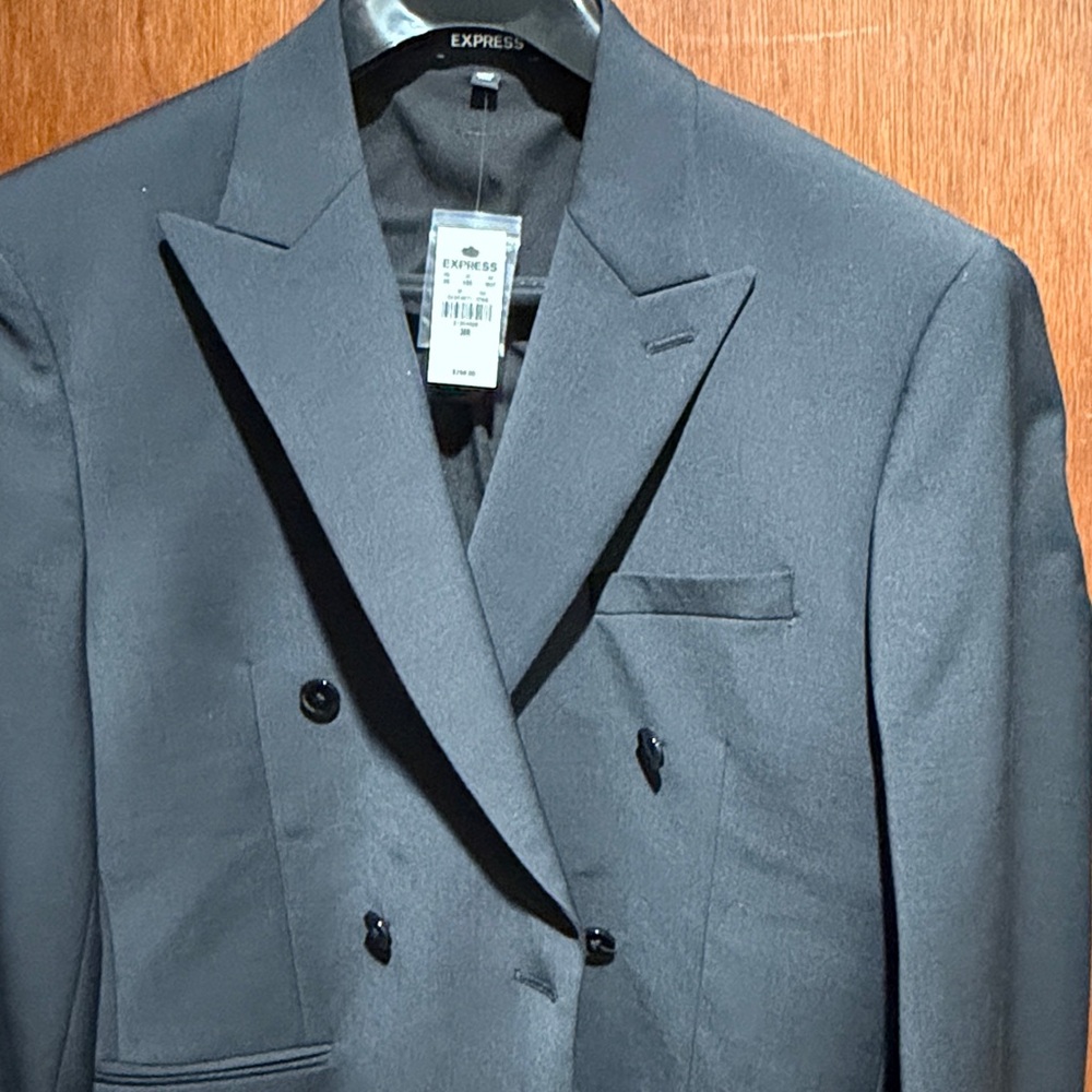 Express Men's Double-Breasted Black Suit Blazer